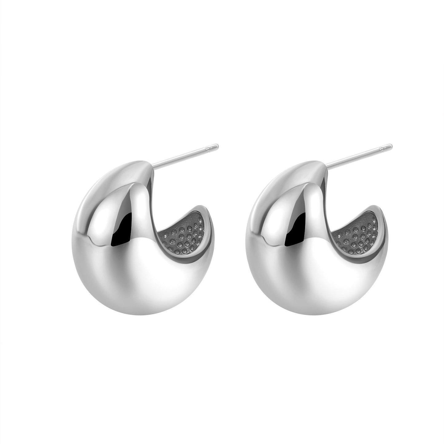 Style three-dimensional moon bud mirror style s925 silver needle simple earrings