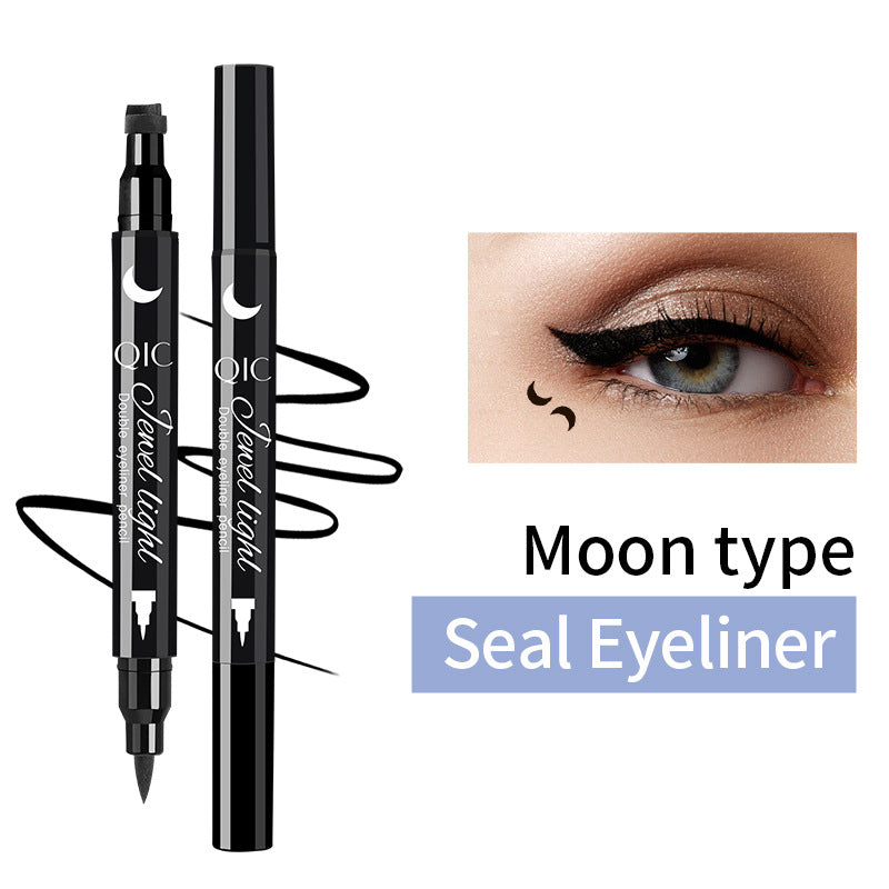 Double Head Moon Star Heart Flower Liquid Eyeliner Pen Black Eye Liner Stamp Makeup Seal Eyeliner Pencil Waterproof Cosmetics Pack of 8