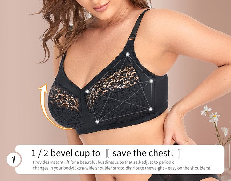 No-wire lace large cup thin plus size underwear European and American large size bra BCDEF cup