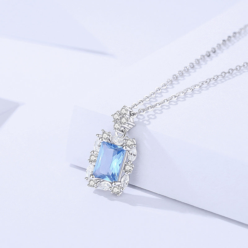 Silver sugar cube crystal clavicle chain fashionable light luxury versatile zircon necklace women's niche design