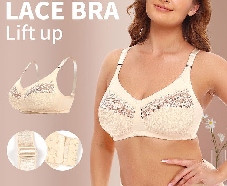 No-wire lace large cup thin plus size underwear European and American large size bra BCDEF cup