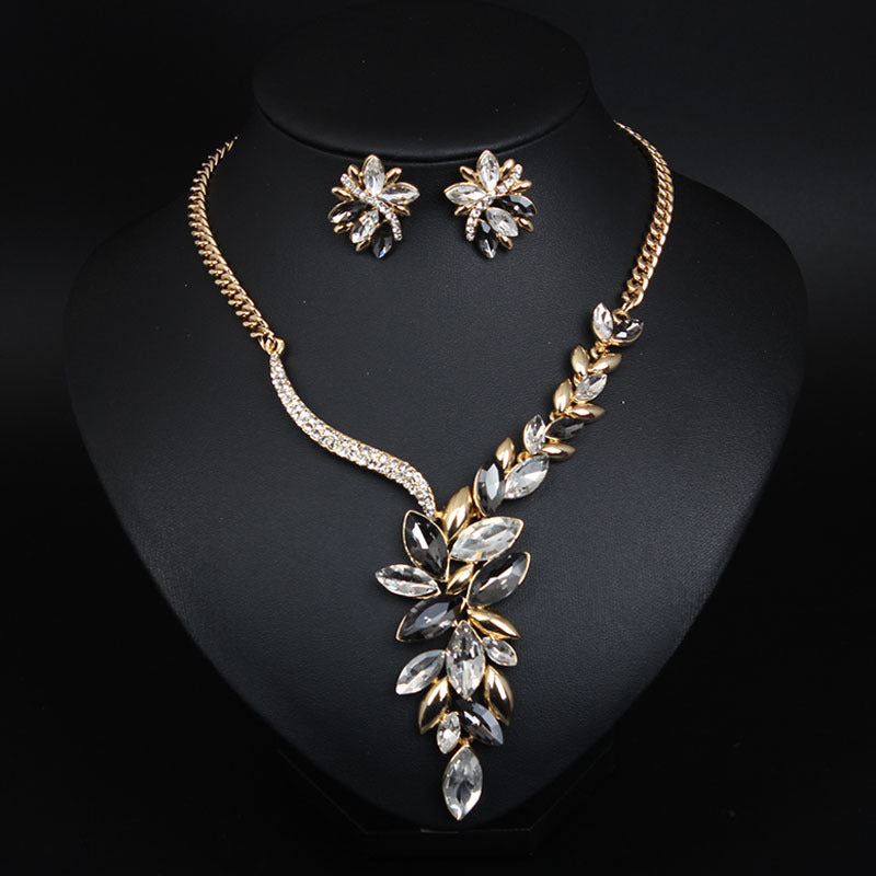 Bridal Wedding Party Jewelry Sets Luxury Rhinestone Shiny Earrings for Women Glitter Crystal Necklace