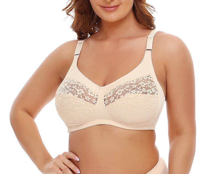 No-wire lace large cup thin plus size underwear European and American large size bra BCDEF cup