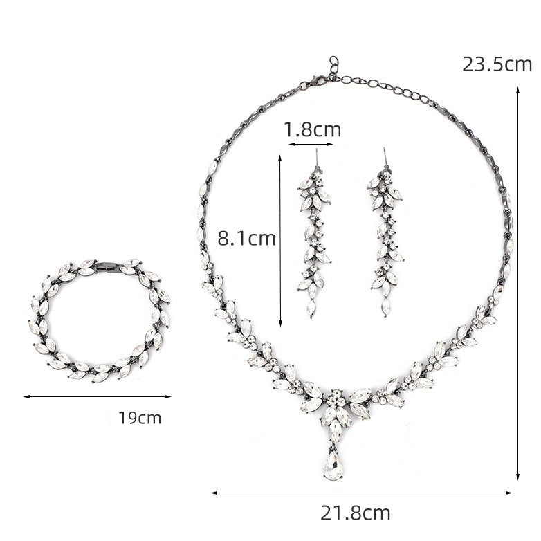 Fashionable Necklace and earrings, light luxury, cross-border exquisite bridal jewelry three-piece set