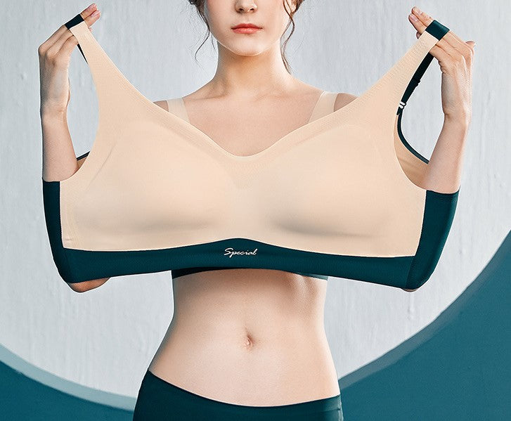 Seamless large size underwear for women without rims, thin style, big breasts, chubby MM, push-up, side breasts, anti-sagging sports bra