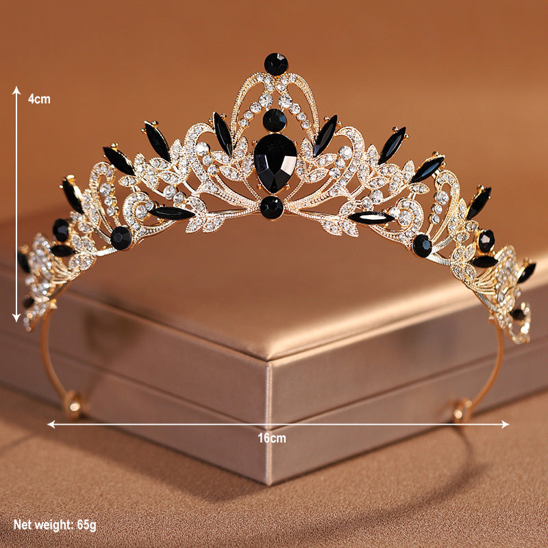 Bridal crown tiara black atmospheric wedding jewelry three-piece set 18-year-old female coming-of-age ceremony birthday gift crown