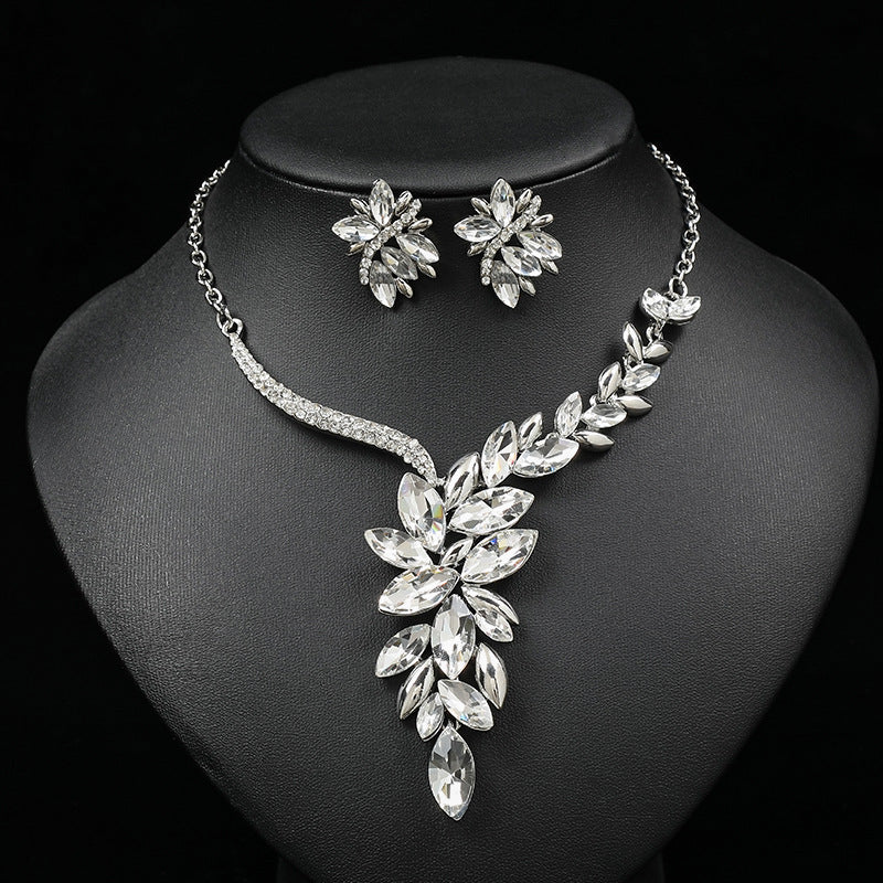 Bridal jewelry necklace set gemstone necklace alloy diamond-encrusted glass