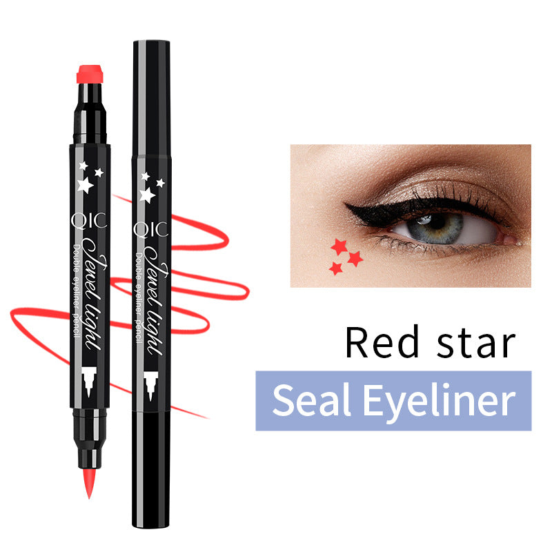 Double Head Moon Star Heart Flower Liquid Eyeliner Pen Black Eye Liner Stamp Makeup Seal Eyeliner Pencil Waterproof Cosmetics Pack of 8