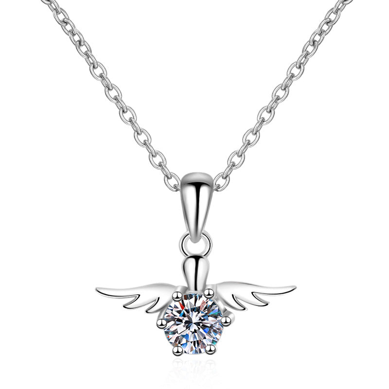 S925 Silver Angel Necklace for Women Plated pt950 Platinum Inlaid with Moissanite Simulated Diamond Pendant Fashion Clavicle Chain