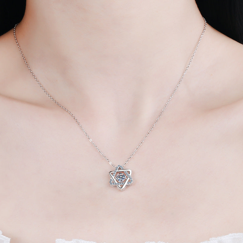 S925 Silver Smart Necklace Six-Pointed Star Moissanite Clavicle Chain Plated pt950 gold Pendant