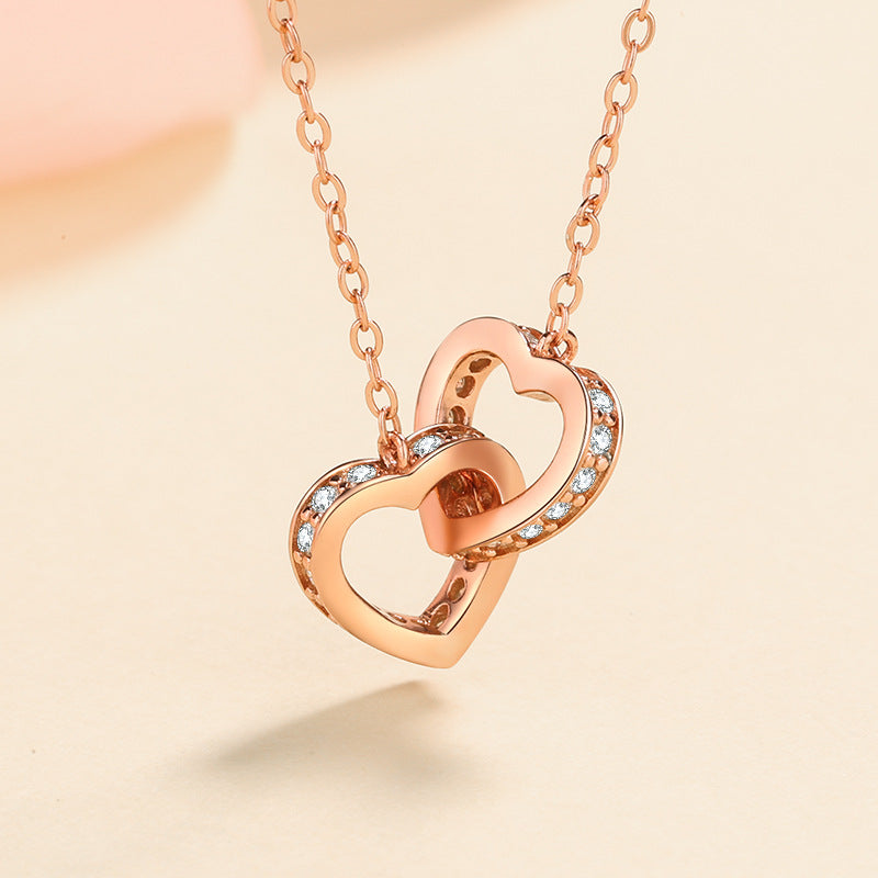 Heart to Heart Moissanite Necklace Women's S925 Silver 7A Zircon Necklace Electroplated Rose Gold Platinum Gift For Valentine's day