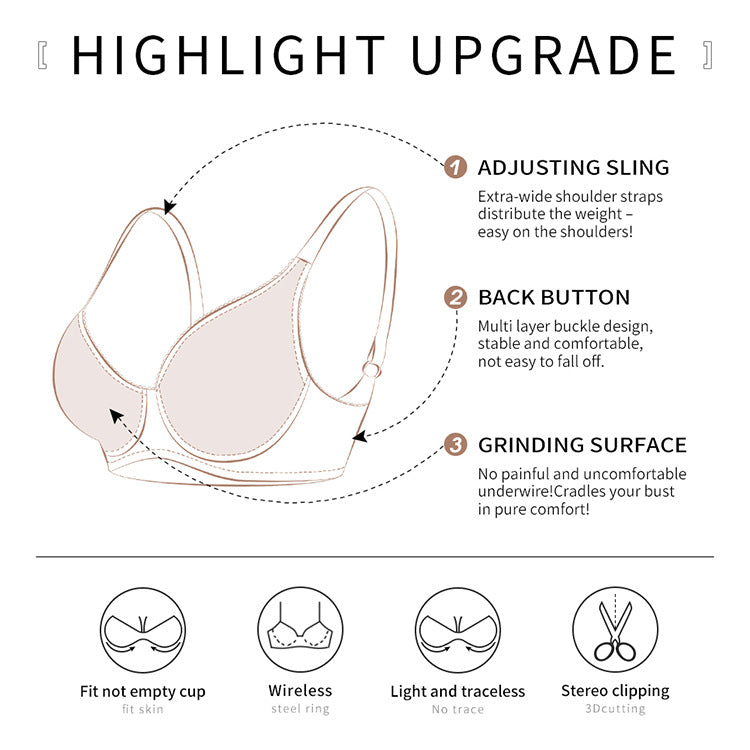 Women adjustable large size bra foreign trade steel ring gathered thin bra underwear