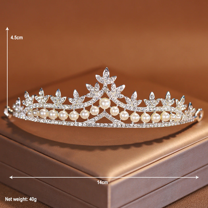 Wedding crown main wedding dress crown headband Korean style high-end and atmospheric pearl necklace three-piece set