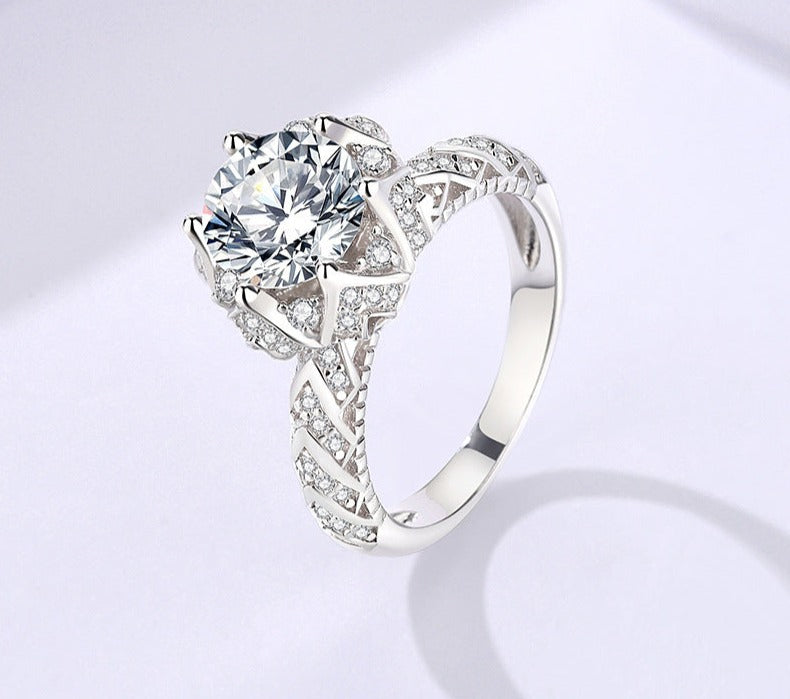 Light luxury 2 carat moissanite ring women's s925 sterling silver ring