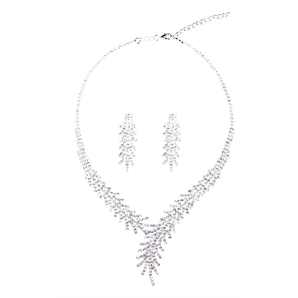 Temperament versatile full diamond wheat ear necklace earrings set short women's clavicle chain bridal dress accessories