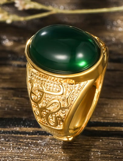 Jewelry Plated 24K Gold Open Ring Trendy Men's Artificial Gemstone Emerald Domineering Ring