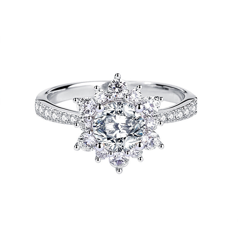 Sunflower Ring Women's 925 Sterling Silver Light Luxury Temperament 1 Carat Moissanite Ring