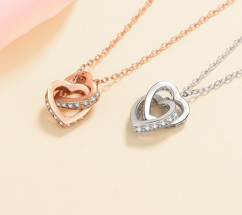 Heart to Heart Moissanite Necklace Women's S925 Silver 7A Zircon Necklace Electroplated Rose Gold Platinum Gift For Valentine's day