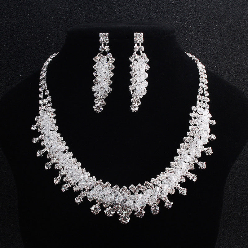 Big Fashion White Crystal Jewelry Sets For Women Wedding Bridal Necklace And Earing Jewellery Set 2 pcs