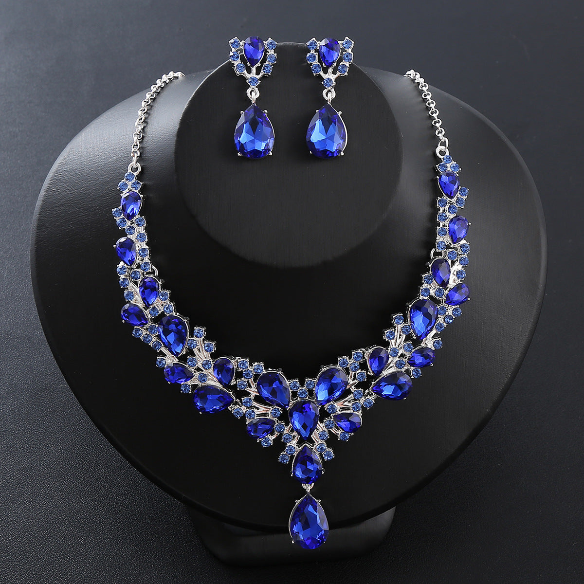 2pcs Women's Exaggerated Rhinestone Inlaid Necklace And Earring Set, Suitable For Bridal Wedding Party Evening Dress Accessories