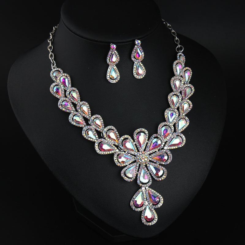 Crystal Bridal Jewelry Sets Wedding Party Costume Accessory Indian Necklace Earrings Set for Bride Gorgeous Jewellery Sets