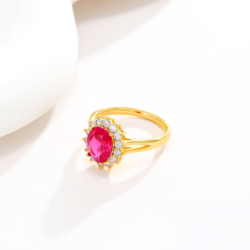 Jewelry plated 24K gold oval retro imitation ruby female alloy ring exquisite and atmospheric foreign trade model