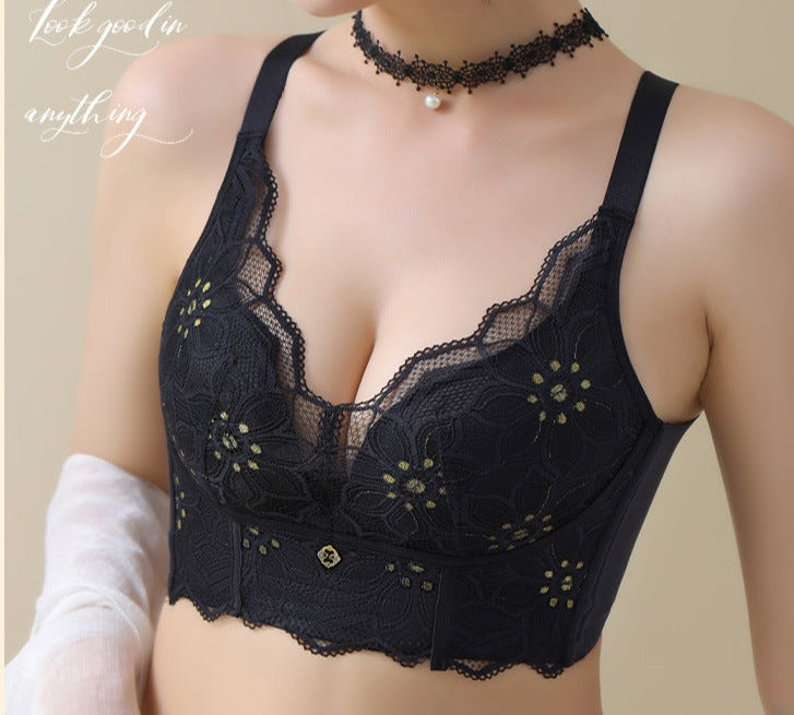 Women's Lace Bras Underwear Push Up Lingerie Wire Free U-Shape Bralette Adjustment Type Breast Reduction Large Size Bra