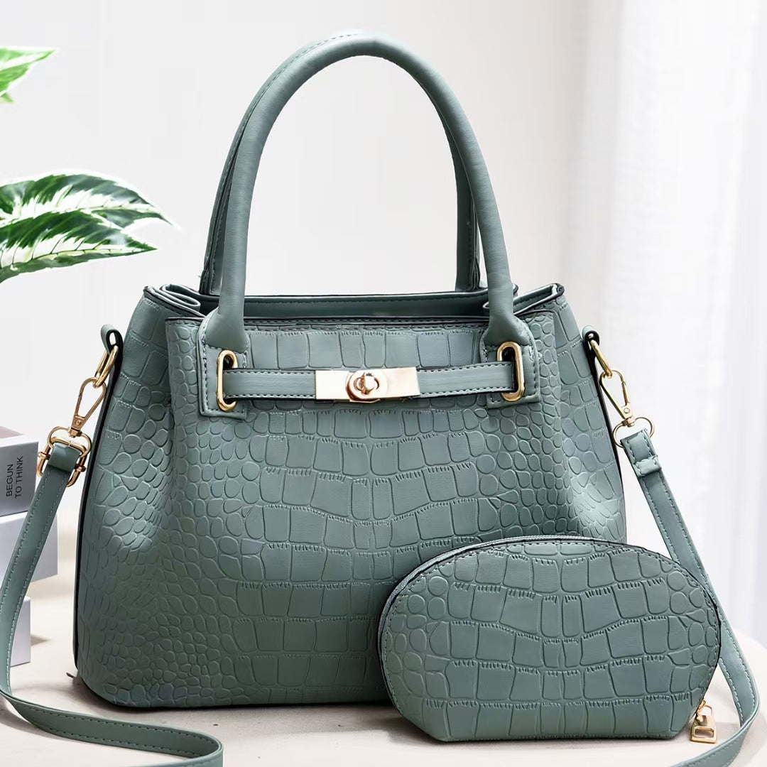 New Trendy Fashion Two-piece Set Embossed Crocodile Pattern One Shoulder Crossbody Large Capacity Handbag