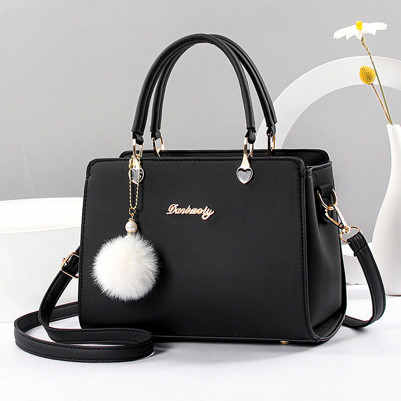 Fashion Fur Ball Pendant Tote Women's Bag Solid Color Texture Handheld Small Bag