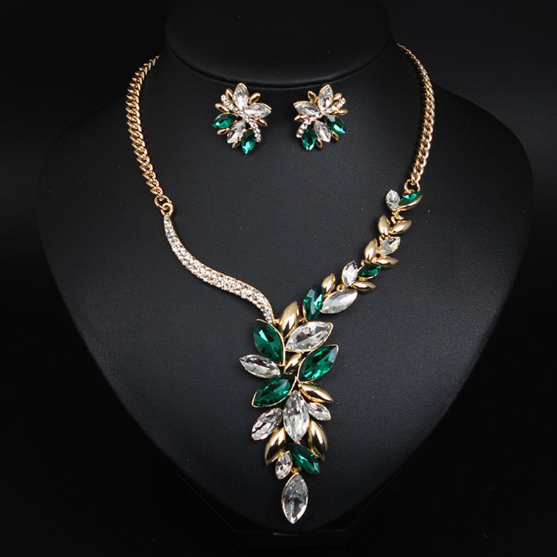 Bridal Wedding Party Jewelry Sets Luxury Rhinestone Shiny Earrings for Women Glitter Crystal Necklace