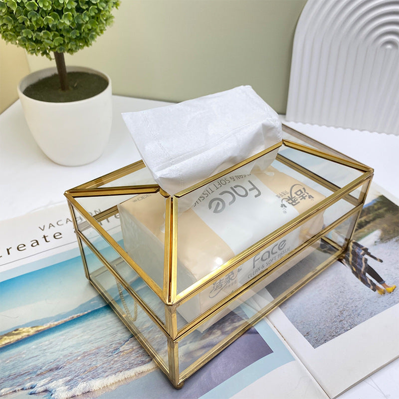 Brass Glass Office Toilet Kitchen Napkin Holder Car Storage Living Room Coffee Table Organizer Trump Decorative