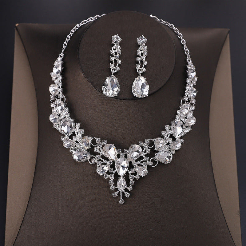 Luxury bridal jewelry three-piece set wedding crown tiara necklace earrings set wedding dress accessories