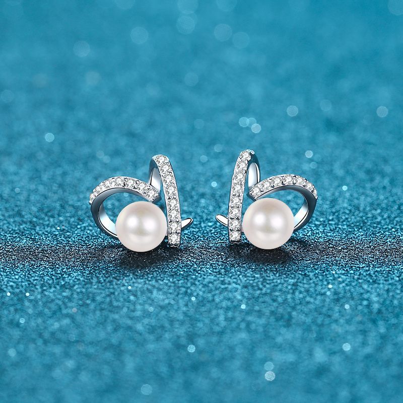 Women S925 Sterling Silver Natural Freshwater Pearl Stud Earrings for Female Moissanite Zirconia Jewelry Accessories Push Back