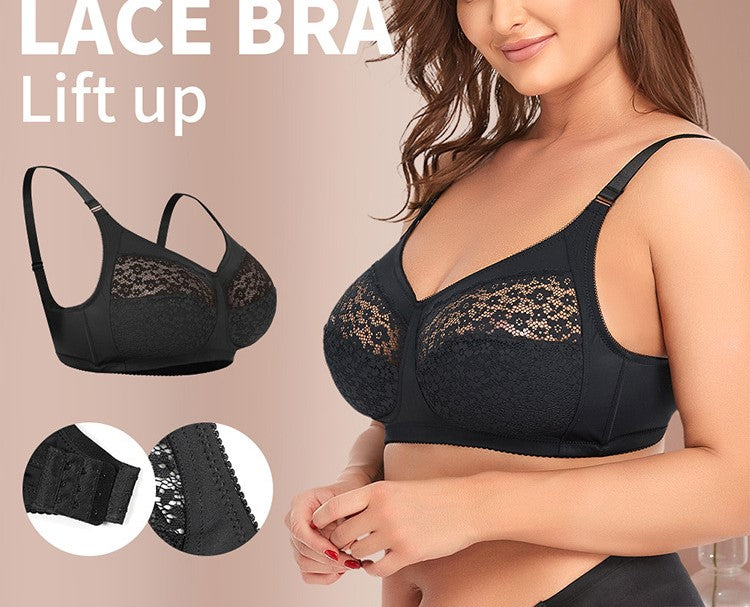 No-wire lace large cup thin plus size underwear European and American large size bra BCDEF cup