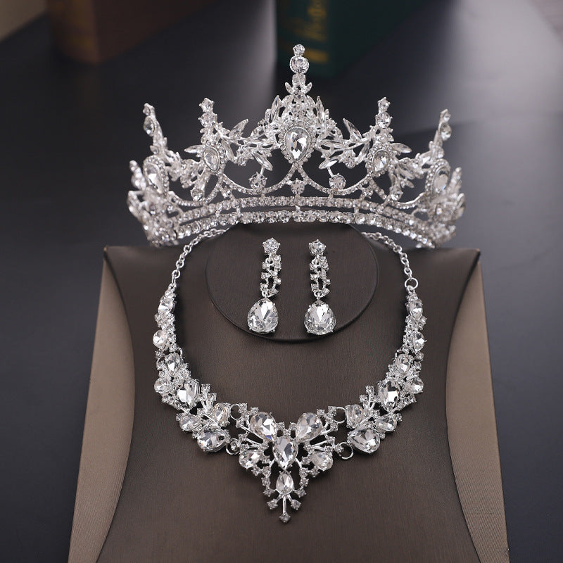 Luxury bridal jewelry three-piece set wedding crown tiara necklace earrings set wedding dress accessories