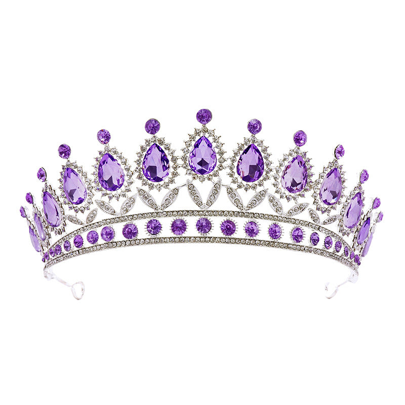 Luxury Purple Bridal Jewelry Sets for Women Choker Necklace Earrings With Crown Wedding Bride Set Costume Accessories