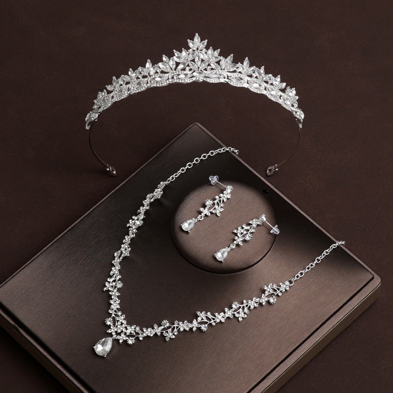 Wedding crown new headband main wedding dress crown style high-end atmospheric necklace three-piece set female bridal headwear