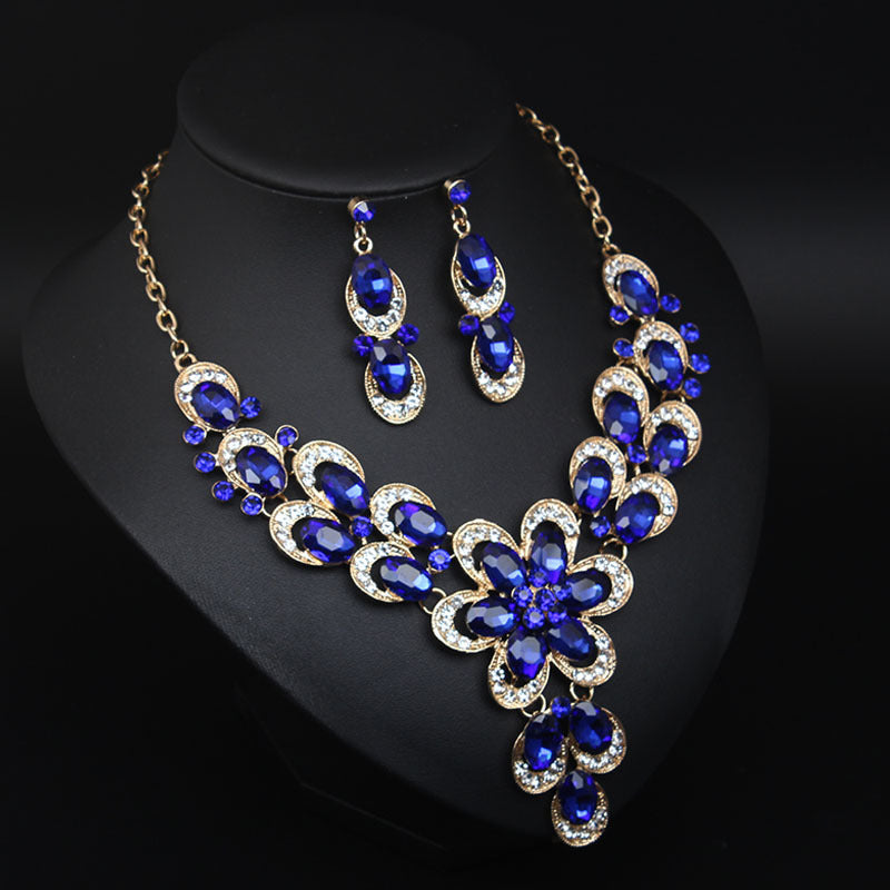 Multicolor Crystal Bridal Jewelry Sets Wedding Party Necklace Earring for Women Glitter Rhinestone Necklace