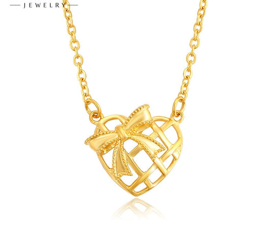 Jewelry plated 24K gold bow hollow love necklace women's summer temperament