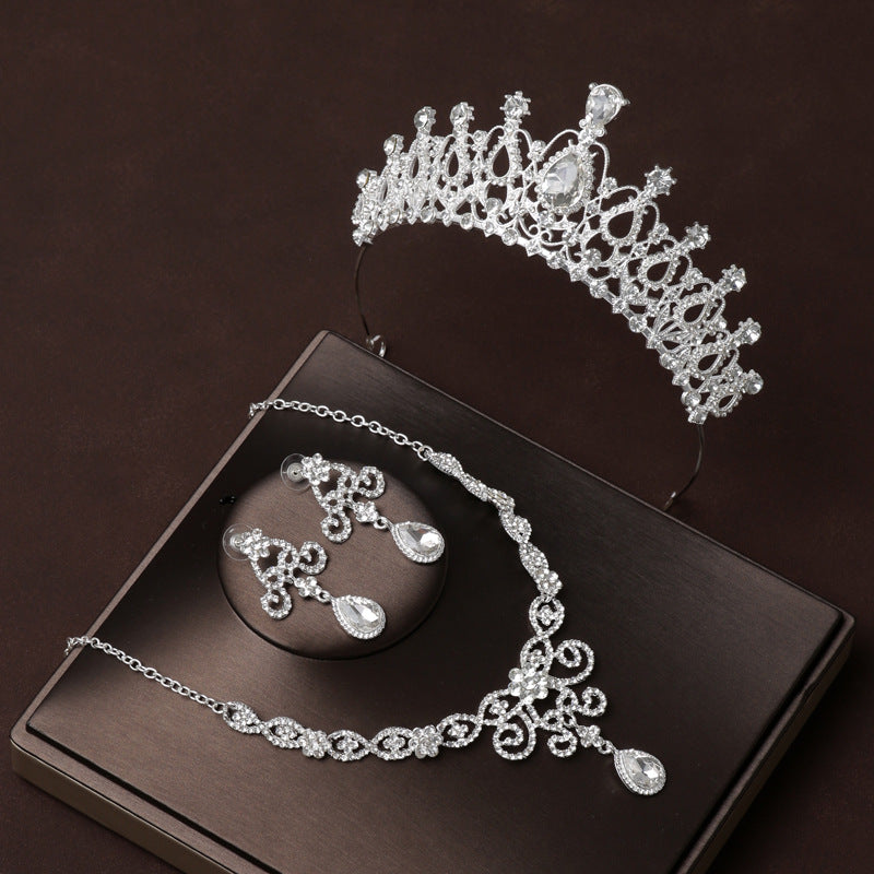 Bridal jewelry necklace earrings set wedding crown three-piece set wedding accessories