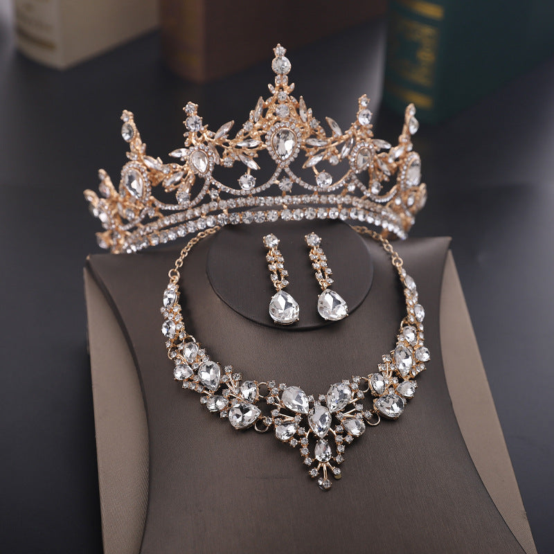 Luxury bridal jewelry three-piece set wedding crown tiara necklace earrings set wedding dress accessories