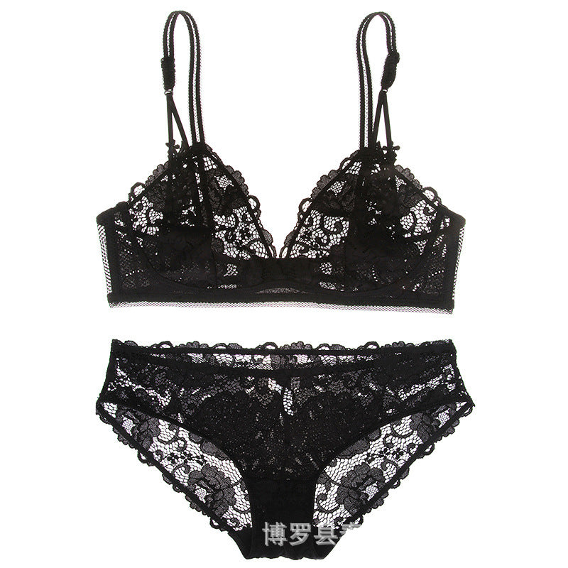 Women sexy bra set, lace push-up, big breasts, small, no wire bra, thin triangle cup bra set