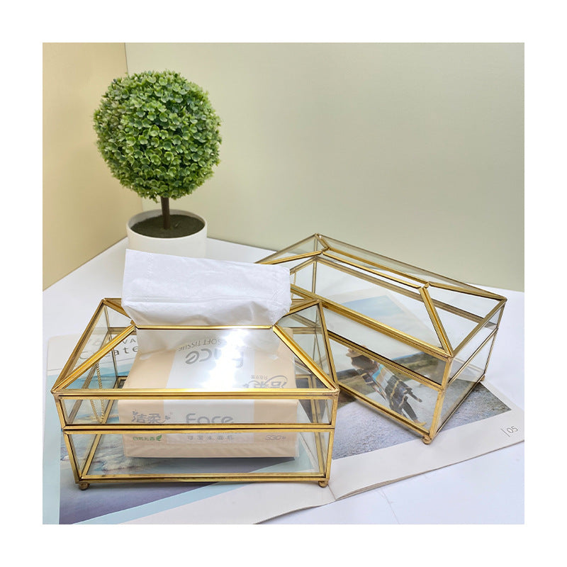 Brass Glass Office Toilet Kitchen Napkin Holder Car Storage Living Room Coffee Table Organizer Trump Decorative