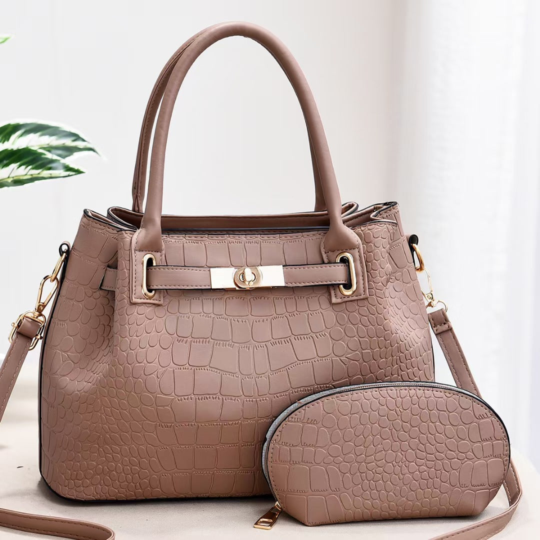 New Trendy Fashion Two-piece Set Embossed Crocodile Pattern One Shoulder Crossbody Large Capacity Handbag