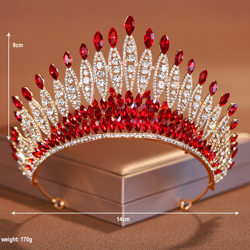 Red diamond retro atmosphere high-end wedding necklace crown tiara bride three-piece set main wedding accessories