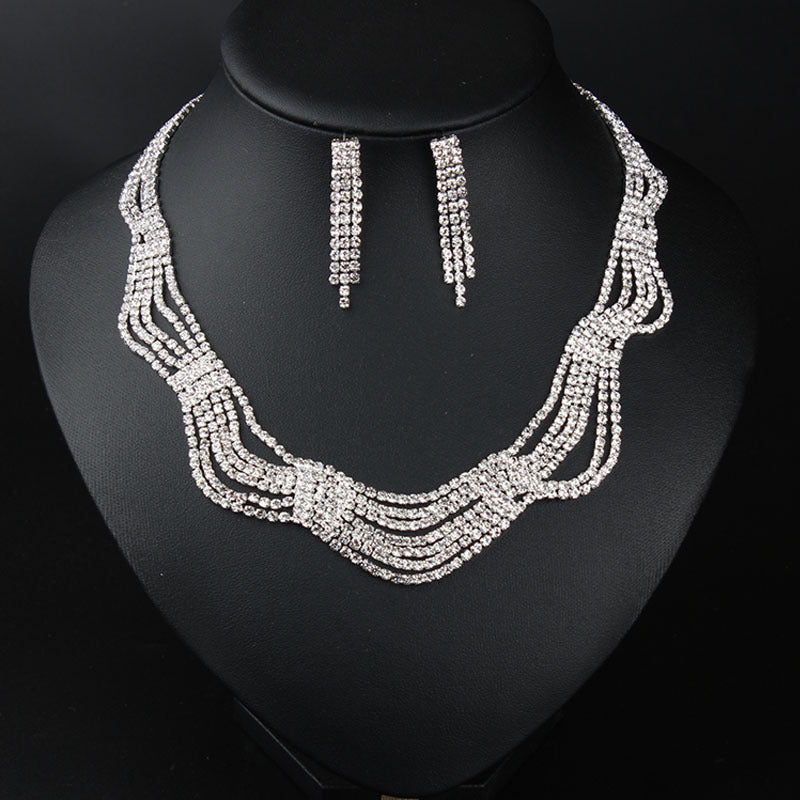 New Fashion Senior Bridal Jewelry Full Of Diamonds Necklace Set Earrings Exquisite Wedding Dress Party Dress Jewelry