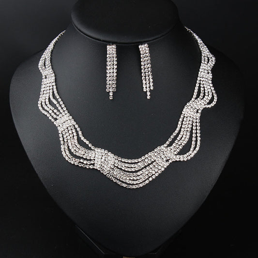 New Fashion Senior Bridal Jewelry Full Of Diamonds Necklace Set Earrings Exquisite Wedding Dress Party Dress Jewelry