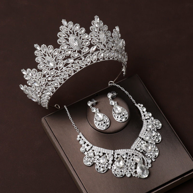 Retro atmosphere bridal headwear crown main wedding dress hair accessories women's necklace earrings wedding three-piece set