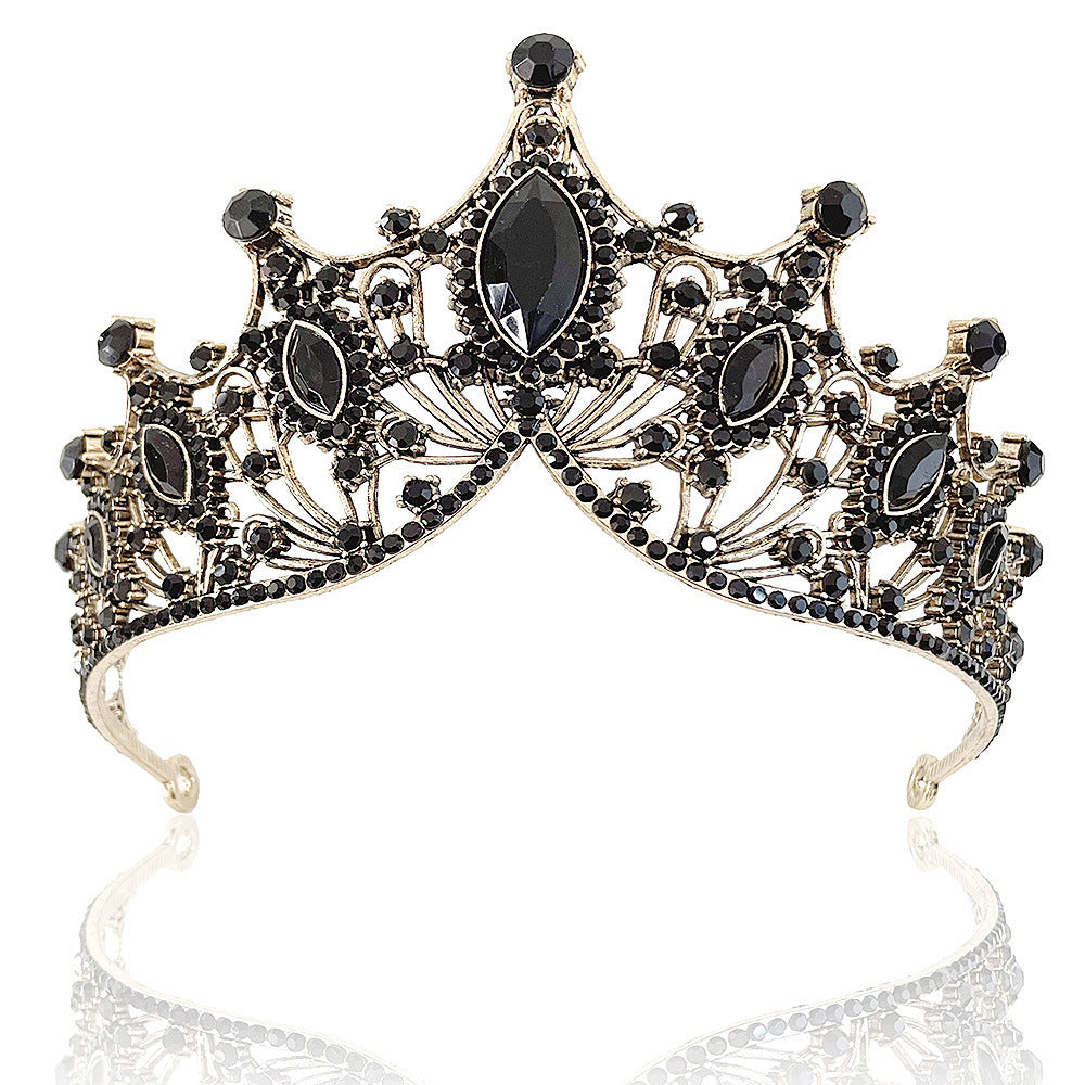 Black retro atmospheric crown wedding bride tiara dress necklace three-piece set wedding accessories