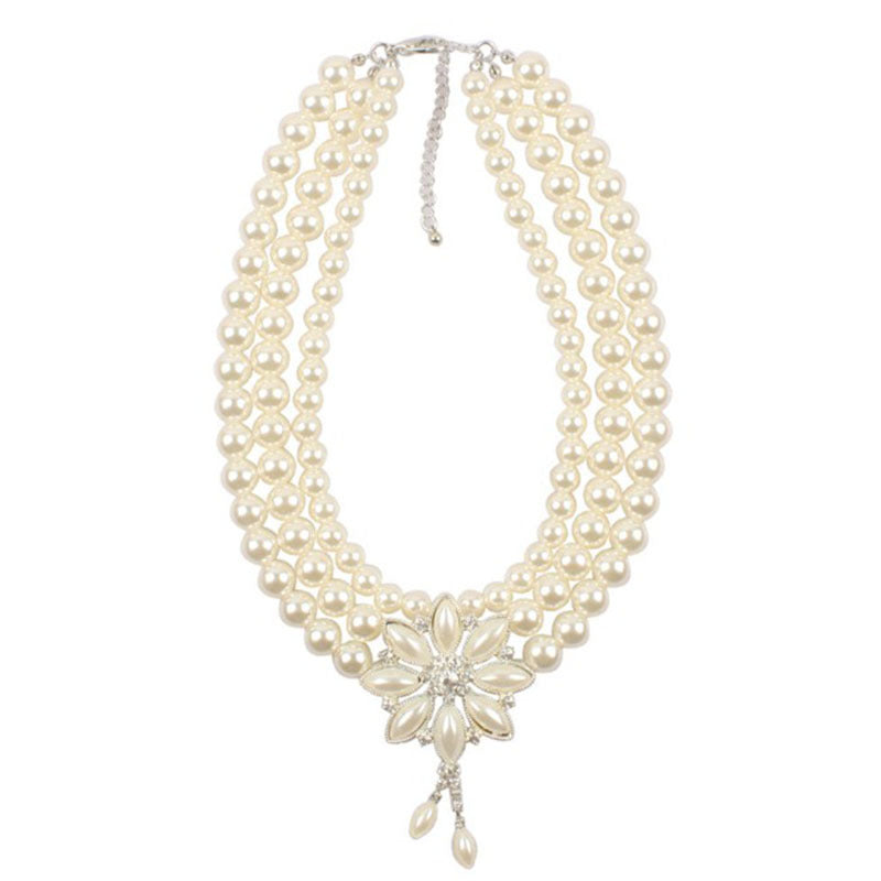 American multi-layered pearl flower necklace and earrings set women's fashion accessories